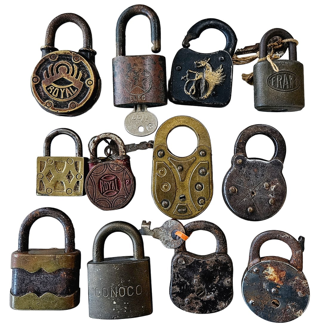 Vintage Brass and Steel Padlocks including Railroad - 4