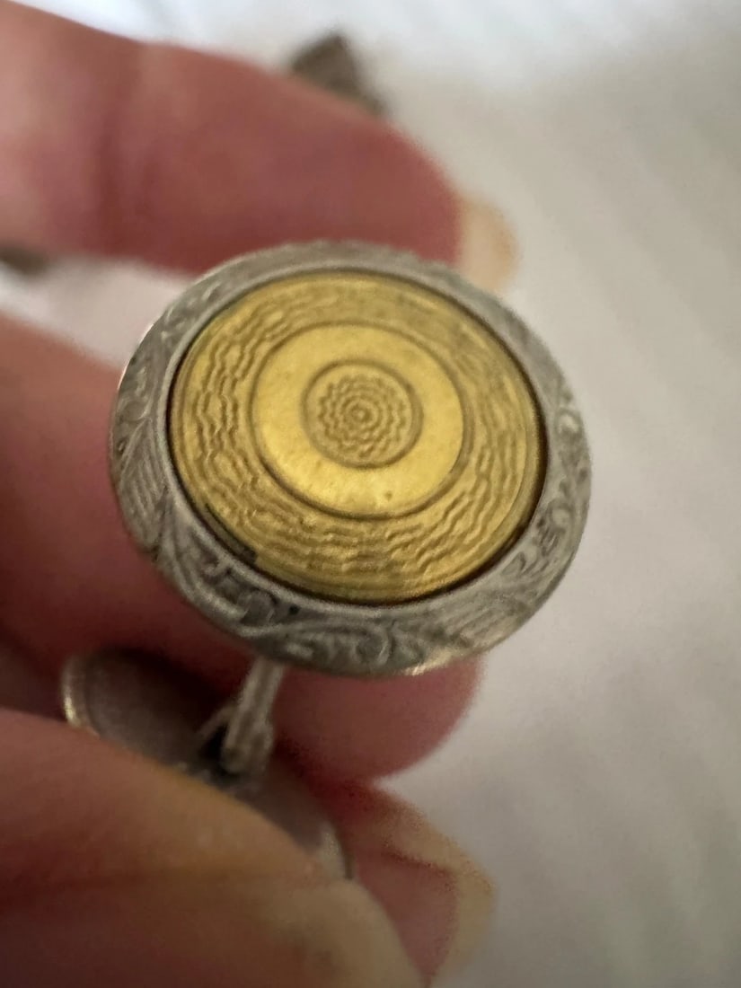 Antique pair silver tone & green stone Cufflinks plus other gold tone pair - 6