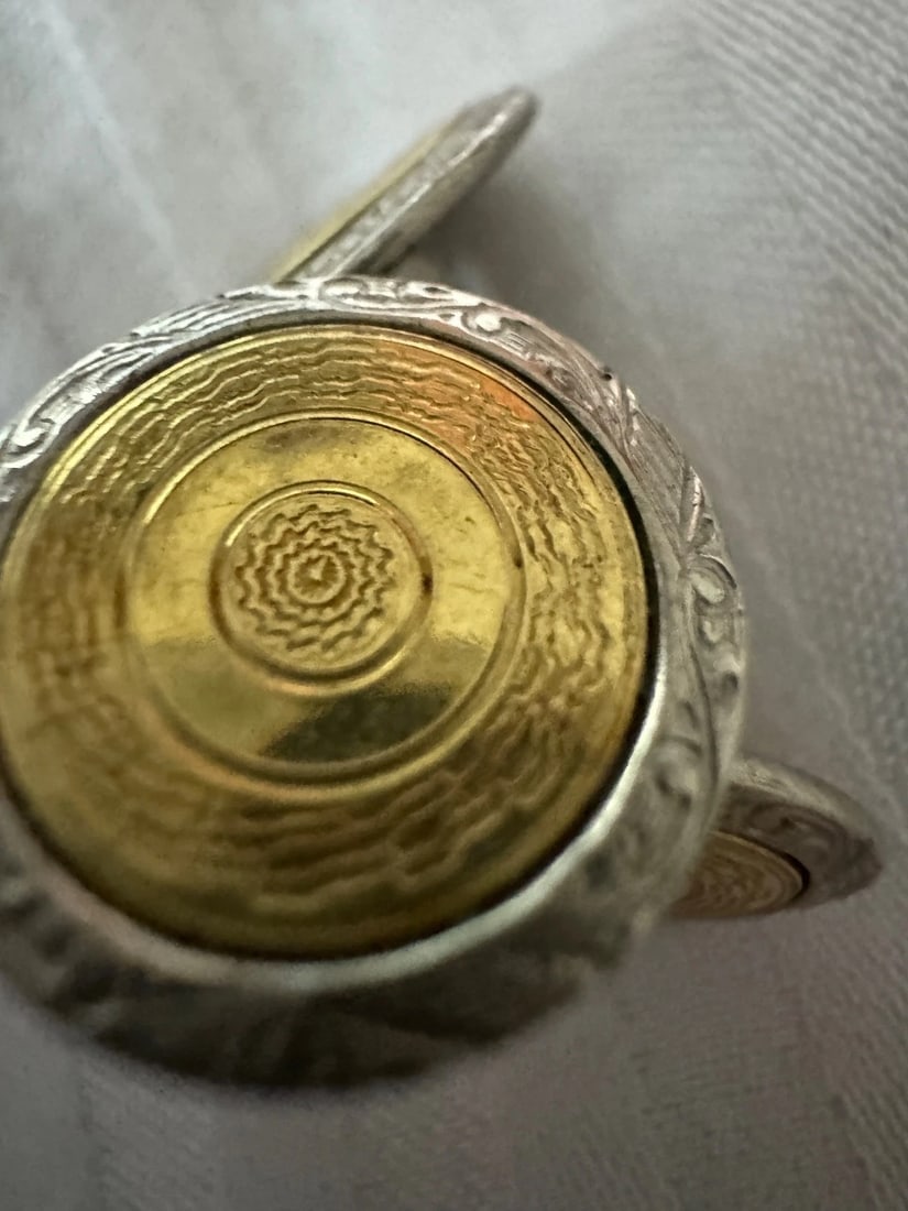 Antique pair silver tone & green stone Cufflinks plus other gold tone pair - 7