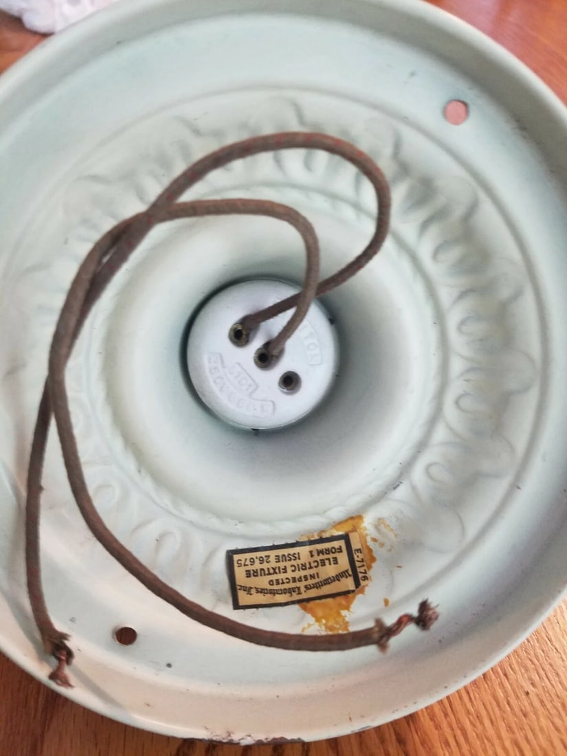 Flush mount ceiling fixture antique copper socket original paint art deco - 2