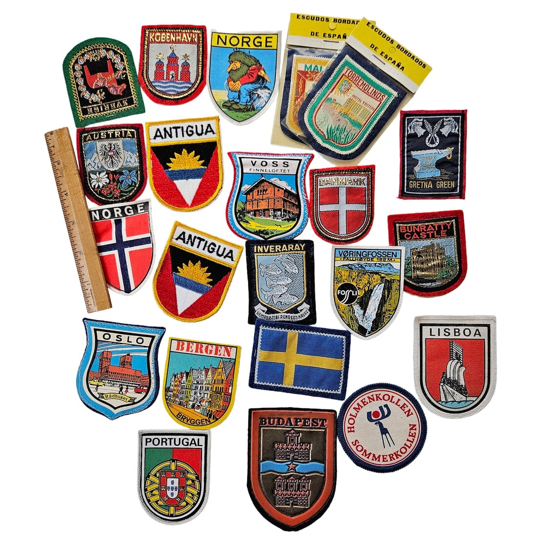 Large Collection of Vintage Embroidered Patch Travel Souvenir from both Hemispheres - 2