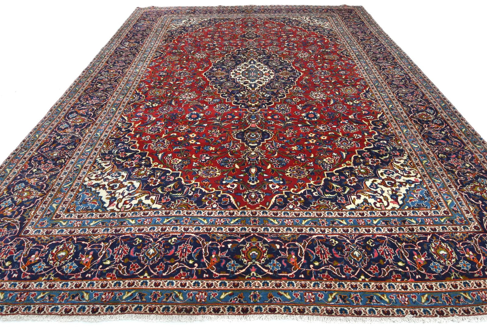Vintage Red Floral Traditional 9'6X12'10 Kashan Persian Rug - 2