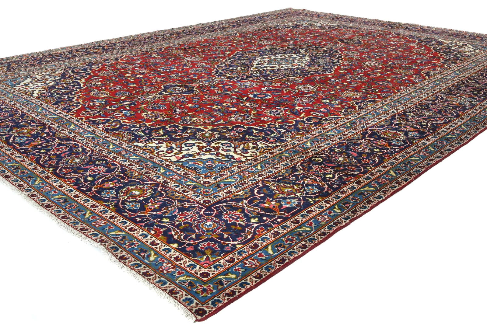 Vintage Red Floral Traditional 9'6X12'10 Kashan Persian Rug - 3