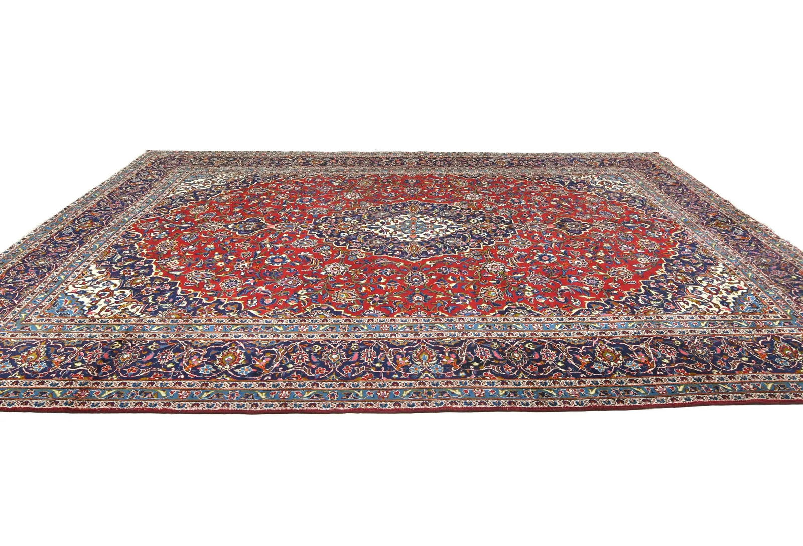 Vintage Red Floral Traditional 9'6X12'10 Kashan Persian Rug - 4