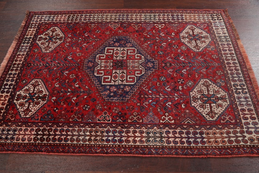 Pre-1900 Antique Vegetable Dye Shiraz Persian Area Rug 4x5 - 12