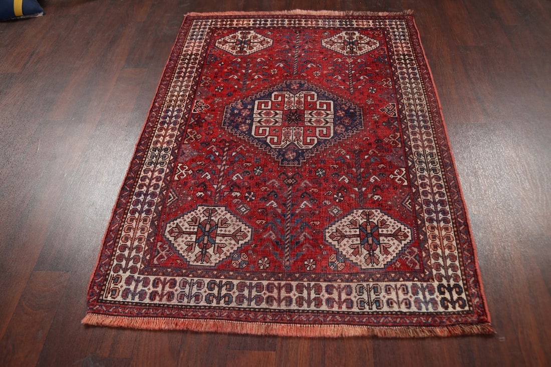 Pre-1900 Antique Vegetable Dye Shiraz Persian Area Rug 4x5 - 13