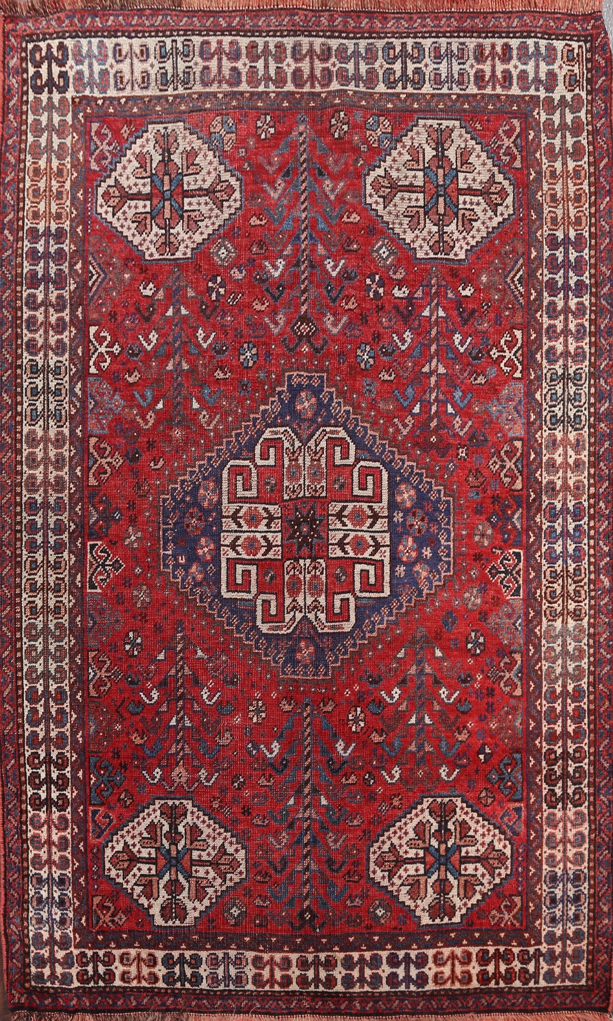Pre-1900 Antique Vegetable Dye Shiraz Persian Area Rug 4x5: Title:Pre-1900 Antique Vegetable Dye Shiraz Persian Area Rug 4x5Origin:A Beautiful Genuine Iran ( Persia ) Shiraz rug is Hand Knotted by skillful weavers in Iran ( Persia ) with 100% Wool Material.