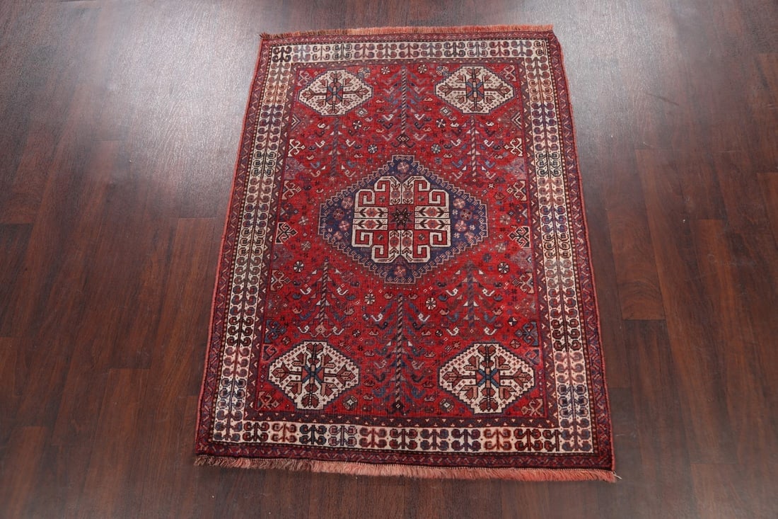 Pre-1900 Antique Vegetable Dye Shiraz Persian Area Rug 4x5 - 2
