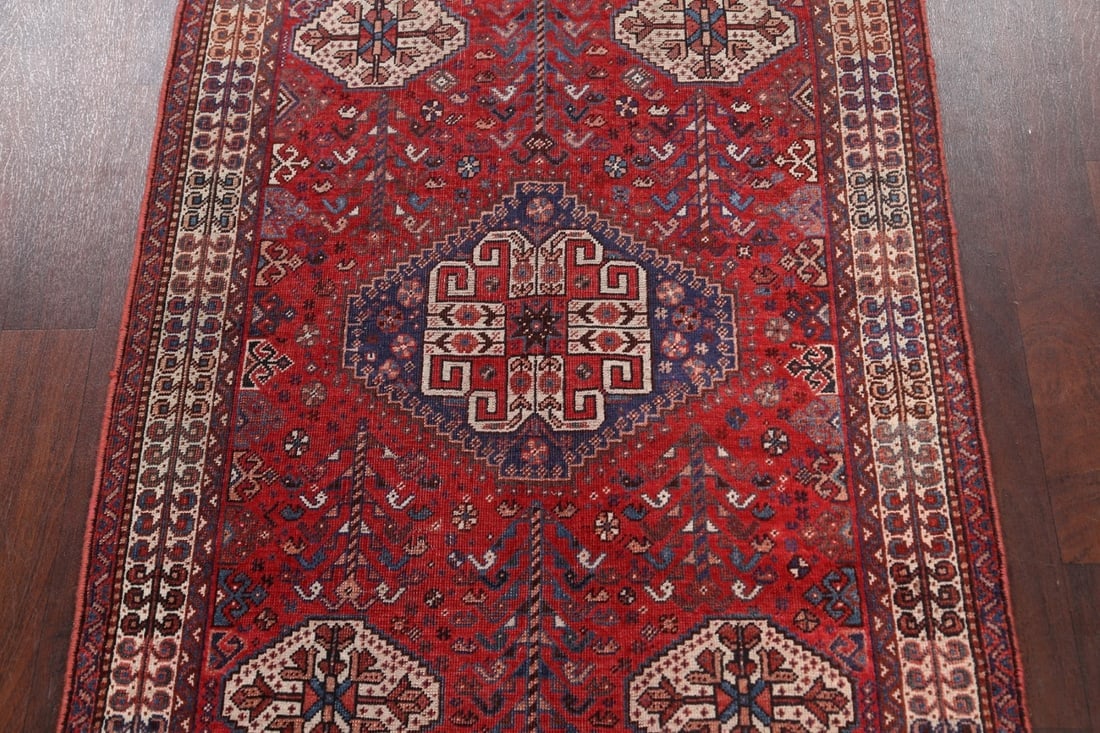 Pre-1900 Antique Vegetable Dye Shiraz Persian Area Rug 4x5 - 3