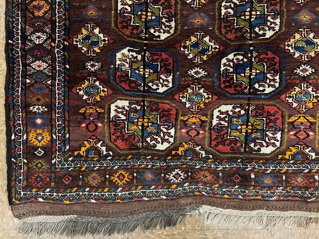 Antique Persian Tribal Balouch Hand-Knotted Brown Wool Geometric Rug 4'4" x 8'7" - 13