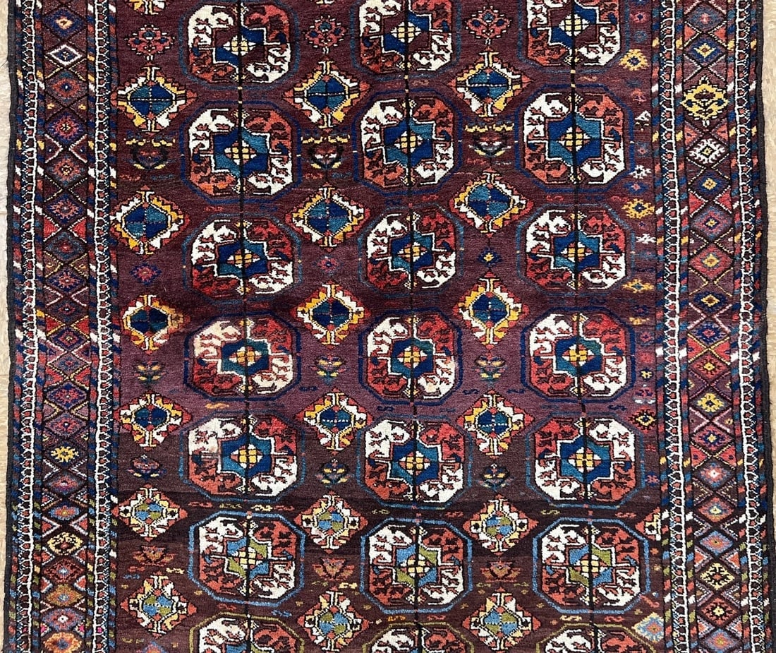 Antique Persian Tribal Balouch Hand-Knotted Brown Wool Geometric Rug 4'4" x 8'7" - 4