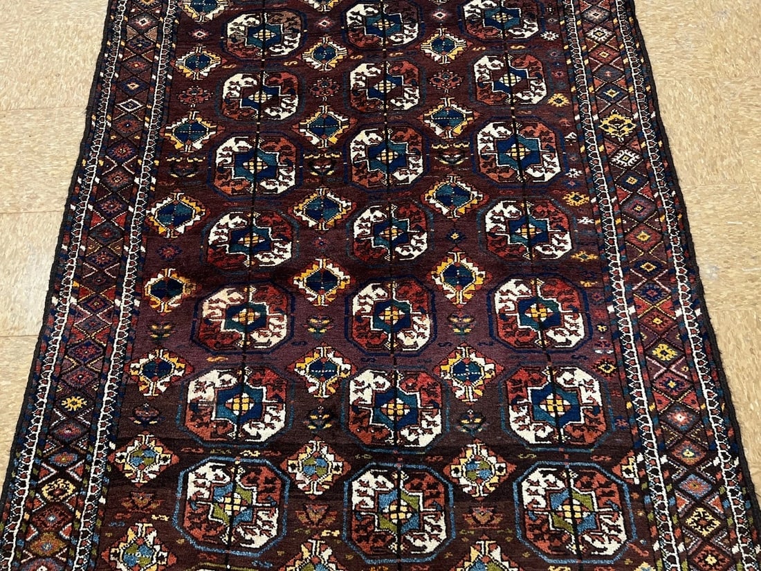 Antique Persian Tribal Balouch Hand-Knotted Brown Wool Geometric Rug 4'4" x 8'7" - 9