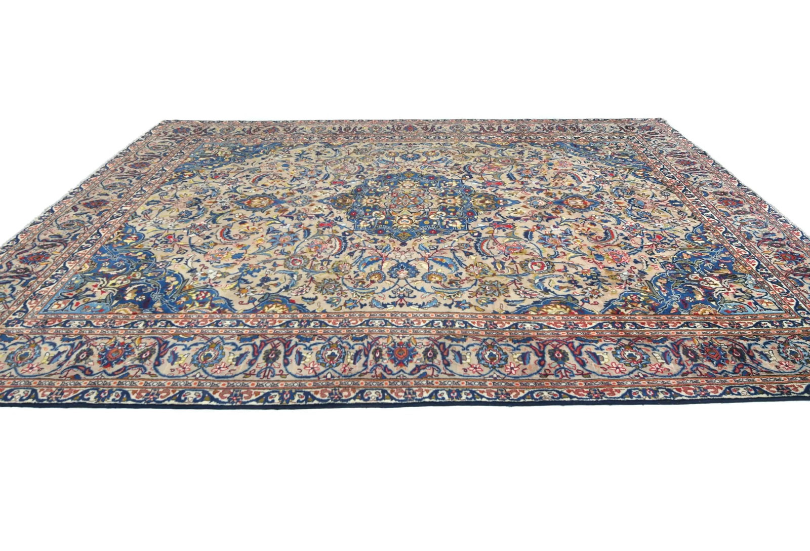 Semi Antique Beige Floral 9X13 Kashmar Persian Rug - 4