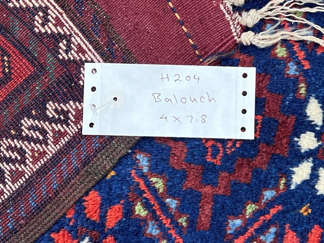 Antique Persian Balouch Tribal Rug Navy Hand-Knotted Wool Geometric 4' x 7'8" - 10
