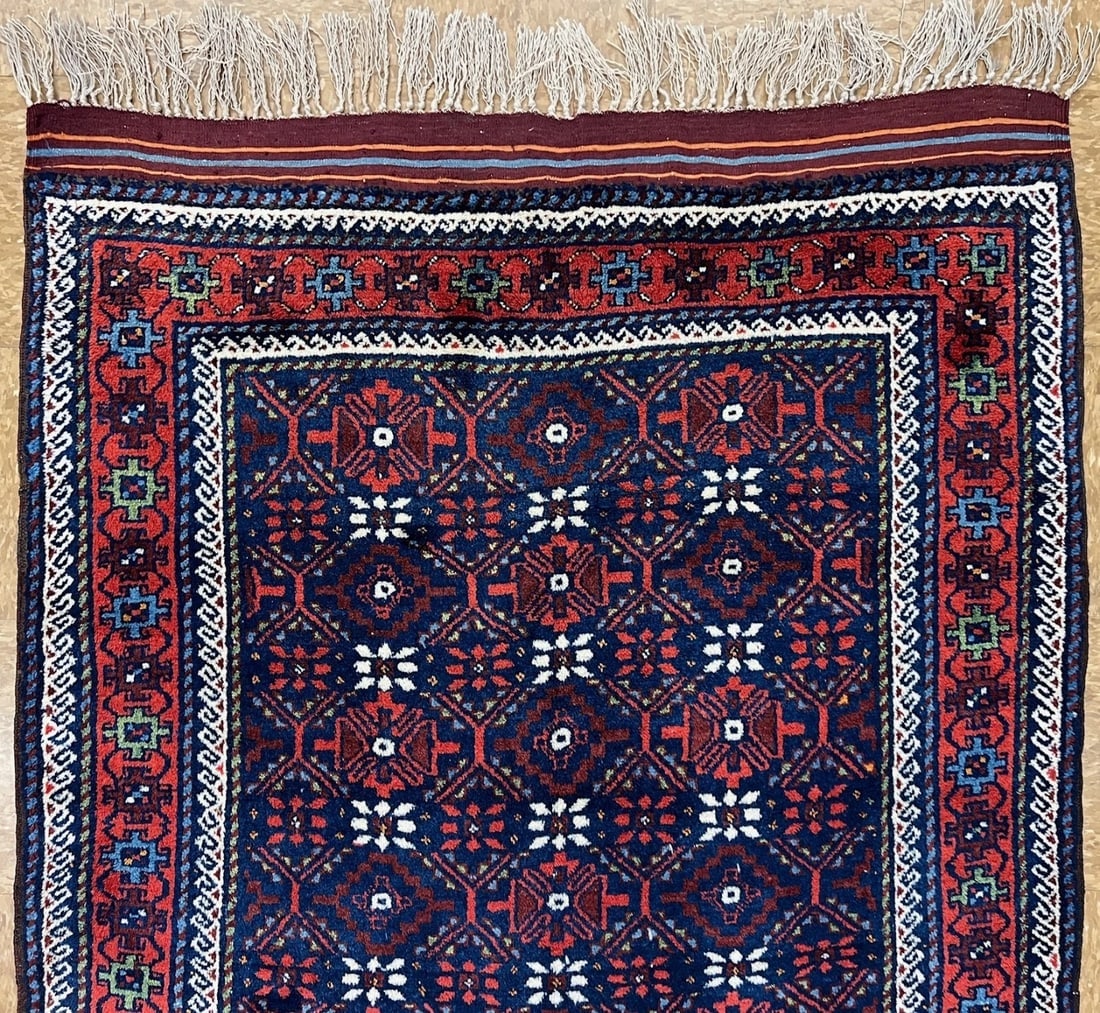 Antique Persian Balouch Tribal Rug Navy Hand-Knotted Wool Geometric 4' x 7'8" - 4