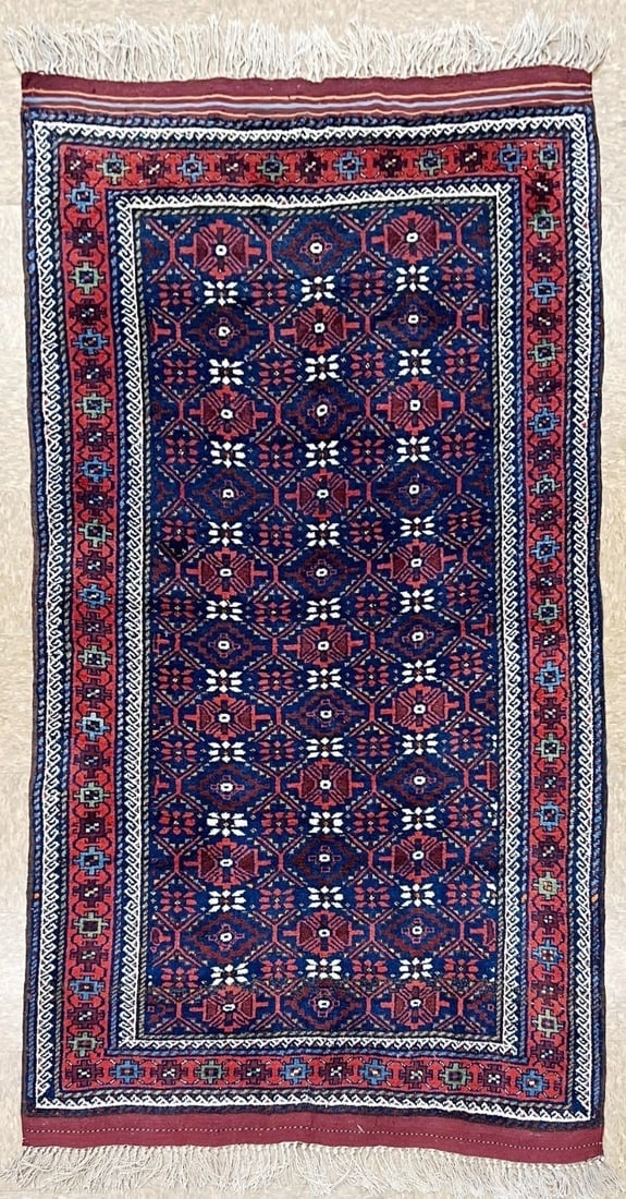 Antique Persian Balouch Tribal Rug Navy Hand-Knotted Wool Geometric 4' x 7'8" - 5