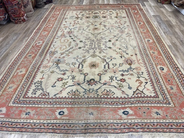 Antique Turkish Ushak Rug-3317: Title:Antique Turkish Ushak Rug-3317Description:Antique All over ivory field Ushak rug from west of Turkey, size 8 ft. 2 inches by 11 ft. 8 inches, circa 1910, very good condition, complete rug with