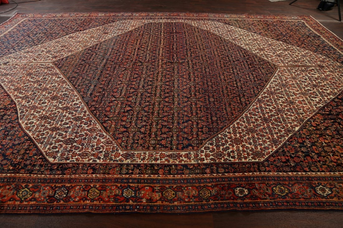 Antique 100% Vegetable Dye Senneh Persian Area Rug 11x16 - 18