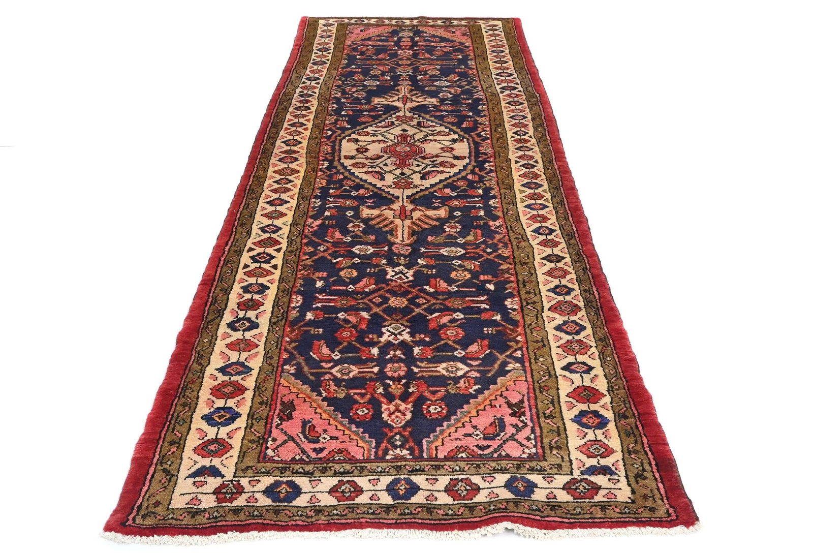 Vintage Plum Floral Tribal 3X10 Hamedan Persian Runner Rug - 2
