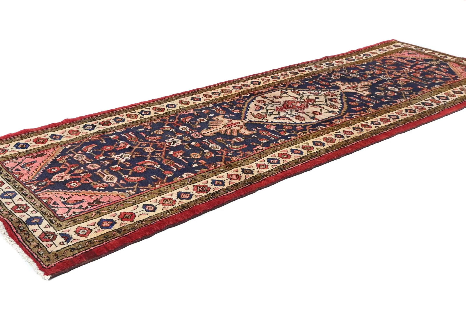 Vintage Plum Floral Tribal 3X10 Hamedan Persian Runner Rug - 3