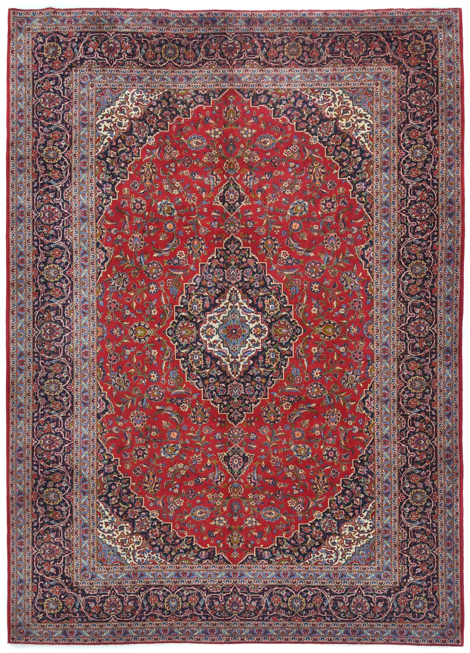 Vintage Red Traditional Floral 10X13 Kashan Persian Rug: Title:Vintage Red Traditional Floral 10X13 Kashan Persian Rug Description: Hand-knotted in Persia using traditional weaving techniques Features a classic floral motif with a timeless design Shades of