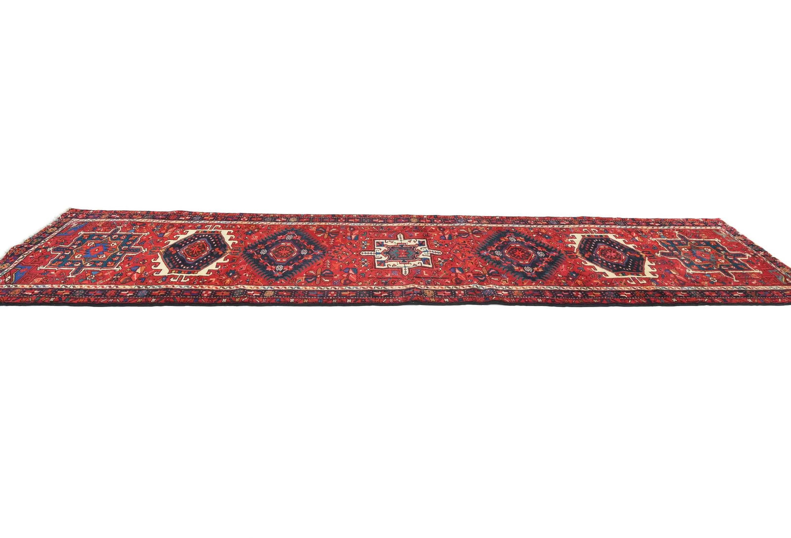 Vintage Red Geometric 3'1X12'7 Karajeh Persian Runner Rug - 4