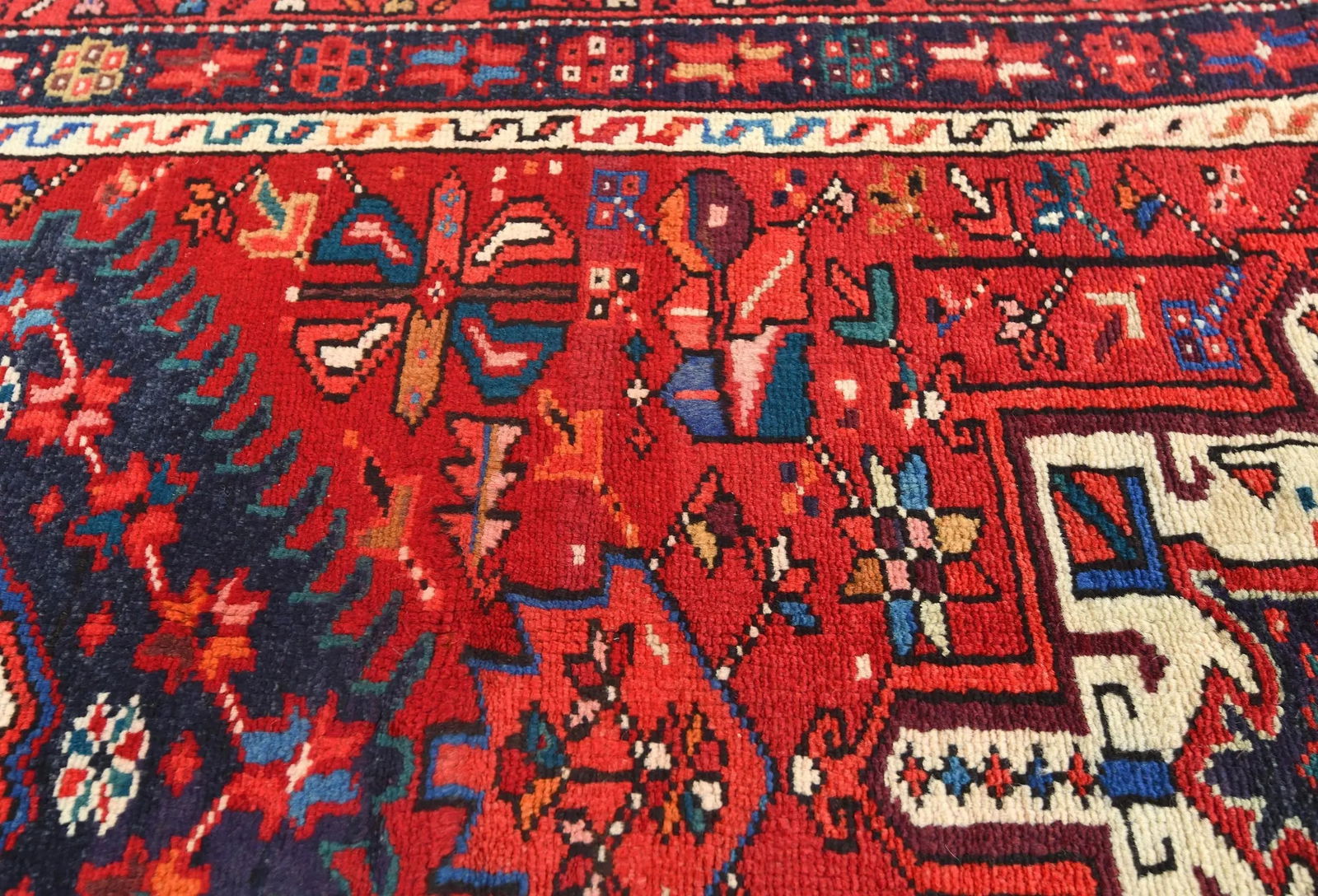 Vintage Red Geometric 3'1X12'7 Karajeh Persian Runner Rug - 7