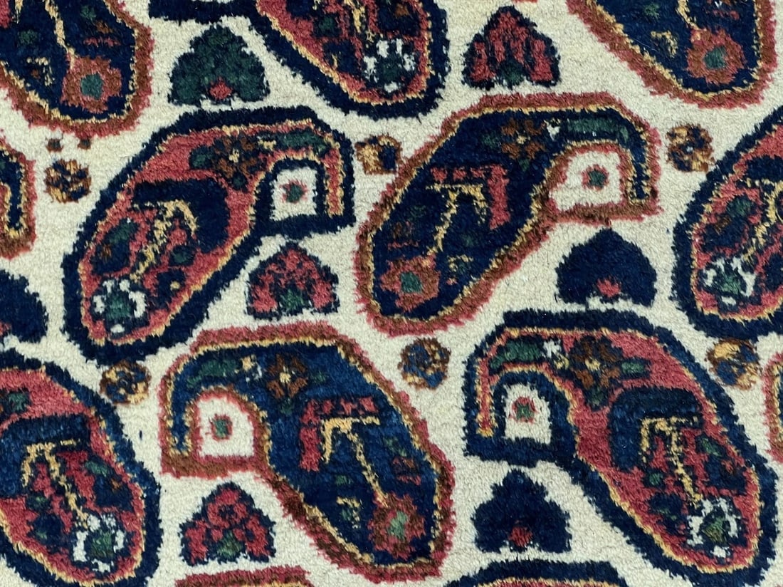 Hand-Knotted Semi-Antique Persian Sirjan Paisley Ivory Wool Oriental Rug 5'5" x 7'2" - 5