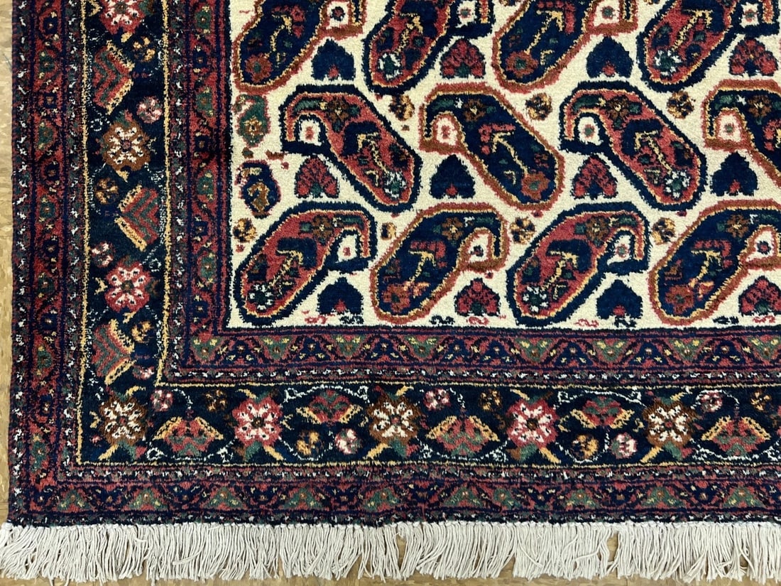 Hand-Knotted Semi-Antique Persian Sirjan Paisley Ivory Wool Oriental Rug 5'5" x 7'2" - 8