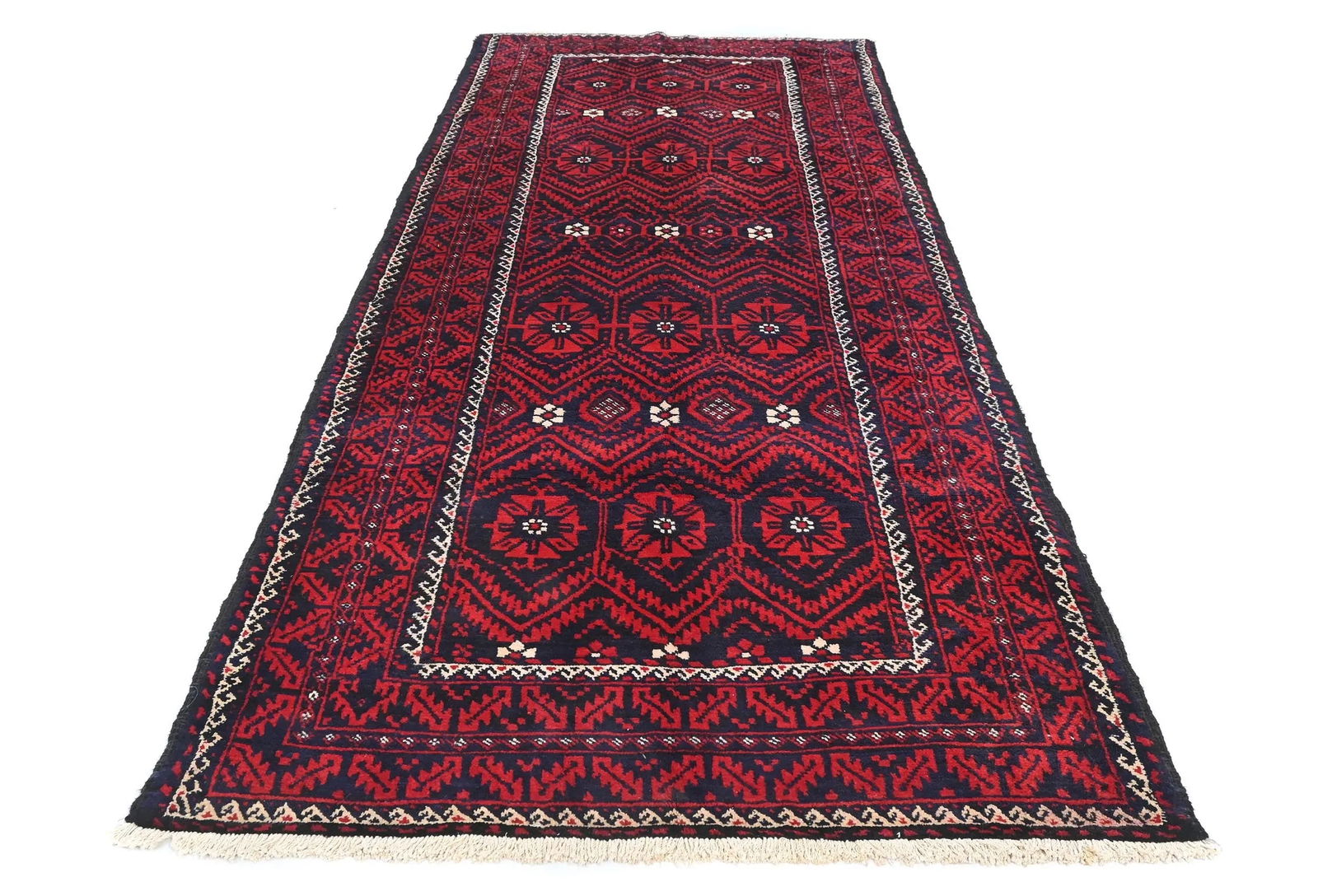 Vintage Red Tribal 4X10 Balouch Persian Runner Rug - 2
