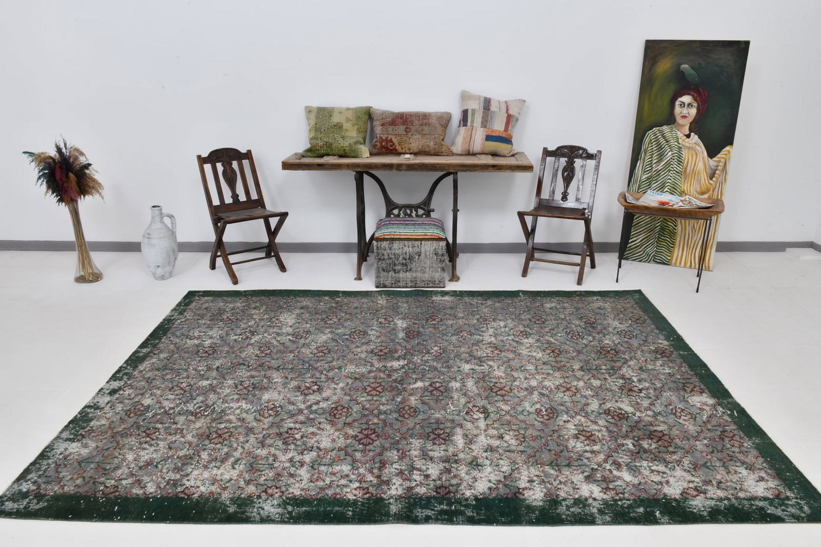 6'6'' x 9'8'' Handmade Vintage Wool Rug - 20057 - 2