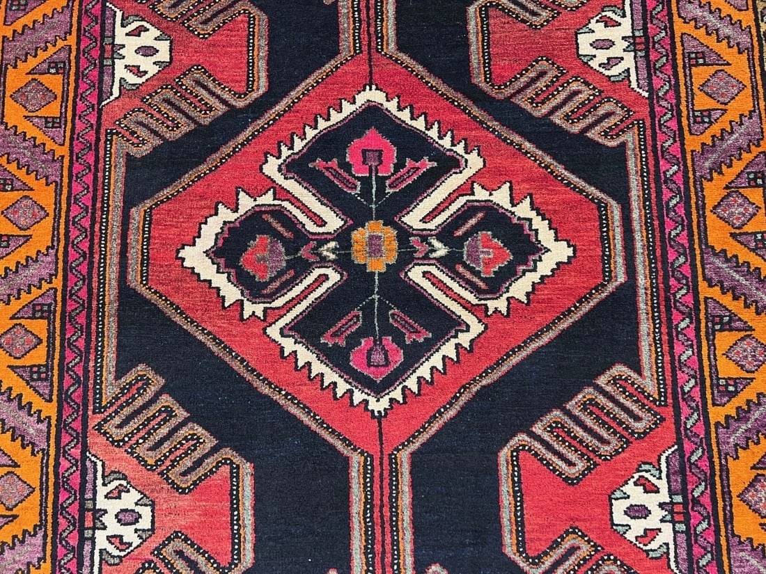 Antique Persian Hamedan Hand-Knotted Navy Geometric Wool Area Rug 4'11"x9'5" - 6