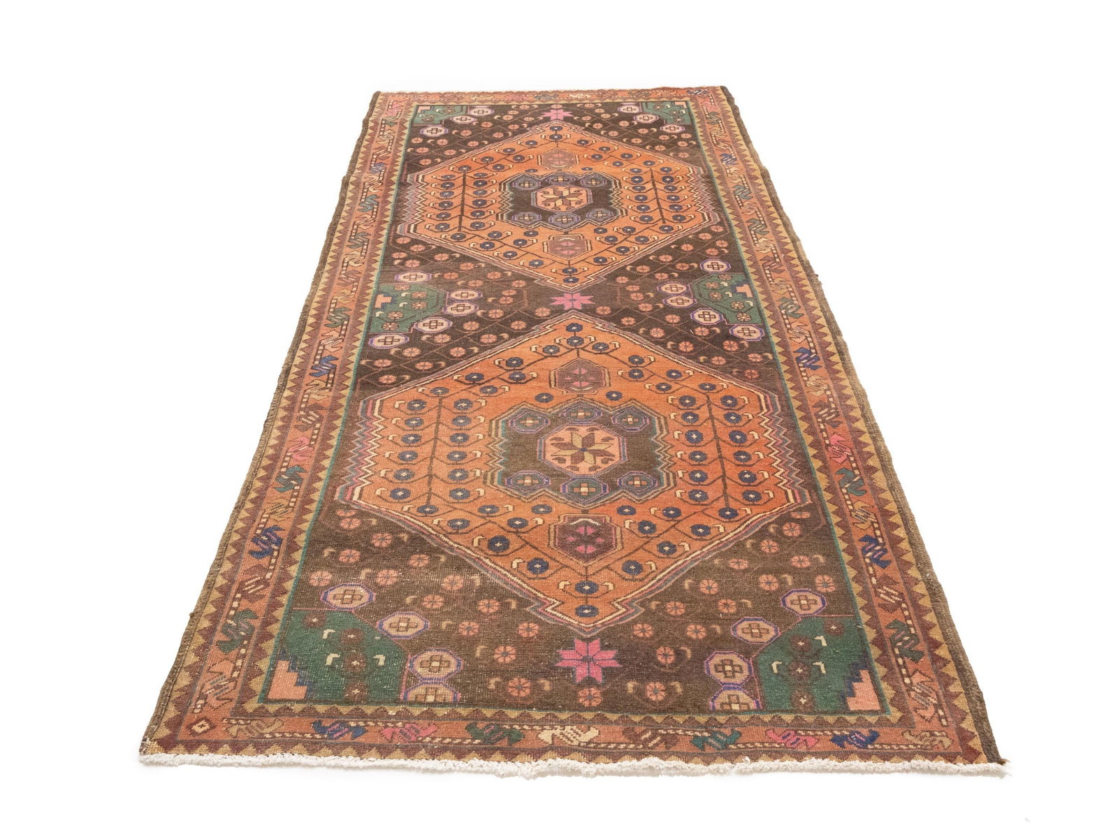 Semi Antique Muted Colors Tribal Floral 4'5X9'8 Meshkin Persian Runner Rug - 2