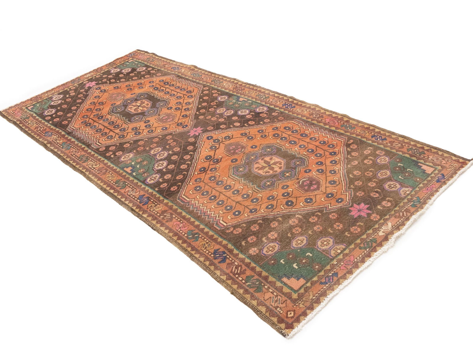 Semi Antique Muted Colors Tribal Floral 4'5X9'8 Meshkin Persian Runner Rug - 3