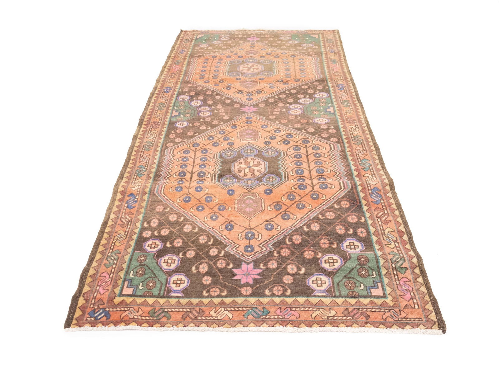 Semi Antique Muted Colors Tribal Floral 4'5X9'8 Meshkin Persian Runner Rug - 5