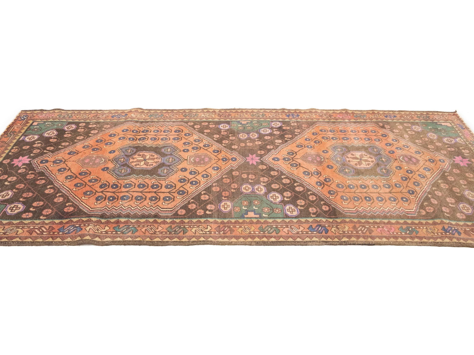 Semi Antique Muted Colors Tribal Floral 4'5X9'8 Meshkin Persian Runner Rug - 6