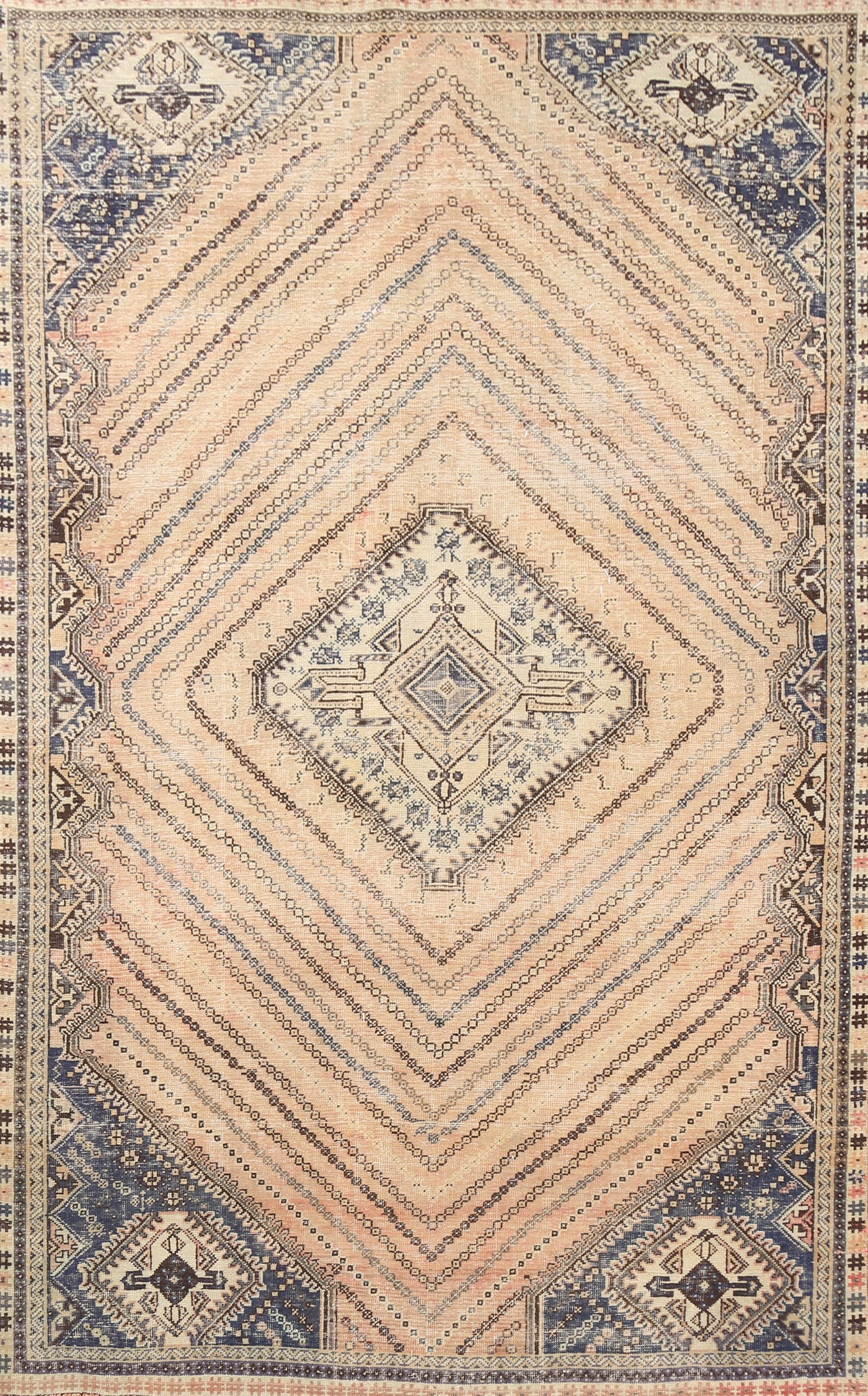 Antique Shiraz Persian Area Rug 6x10: Title:Antique Shiraz Persian Area Rug 6x10 Origin:A Beautiful Genuine Iran ( Persia ) Shiraz rug is Hand Knotted by skillful weavers in Iran ( Persia ) with 100% Wool Material. This rug is in Very Goo