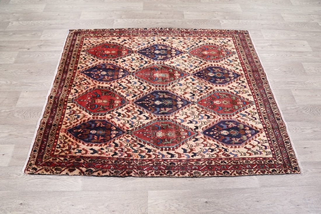 Antique Tribal Shiraz Abadeh Persian Area Rug 4x5 - 13