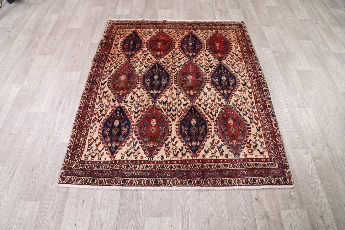 Antique Tribal Shiraz Abadeh Persian Area Rug 4x5 - 14