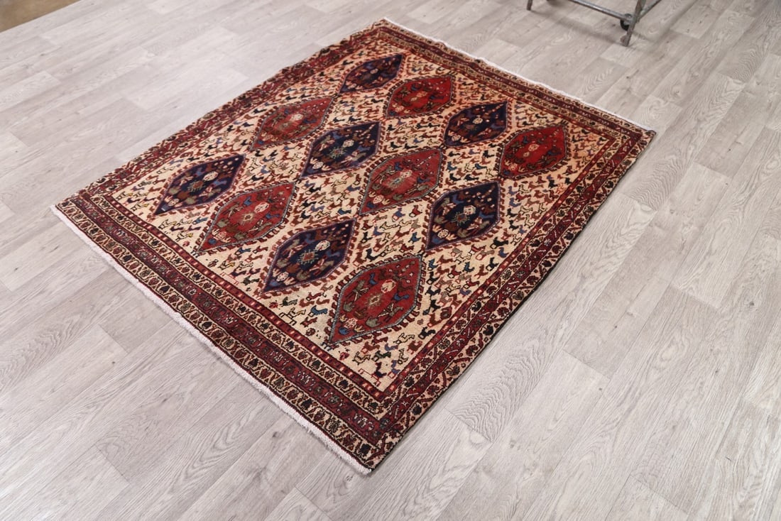 Antique Tribal Shiraz Abadeh Persian Area Rug 4x5 - 15