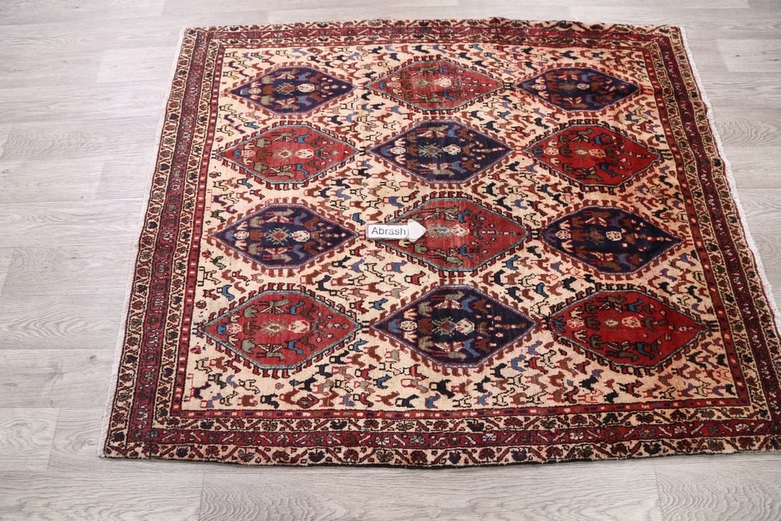 Antique Tribal Shiraz Abadeh Persian Area Rug 4x5 - 17
