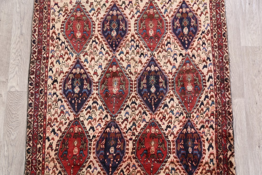 Antique Tribal Shiraz Abadeh Persian Area Rug 4x5 - 3