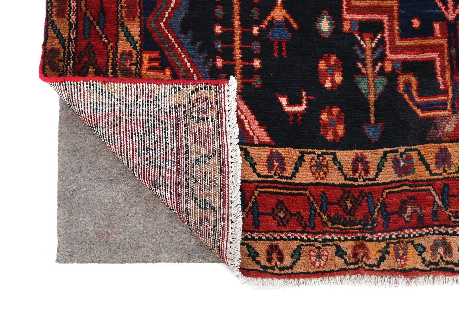 Vintage Purple-navy Pictorial Tribal 4'11X8'3 Hamedan Persian Rug - 12