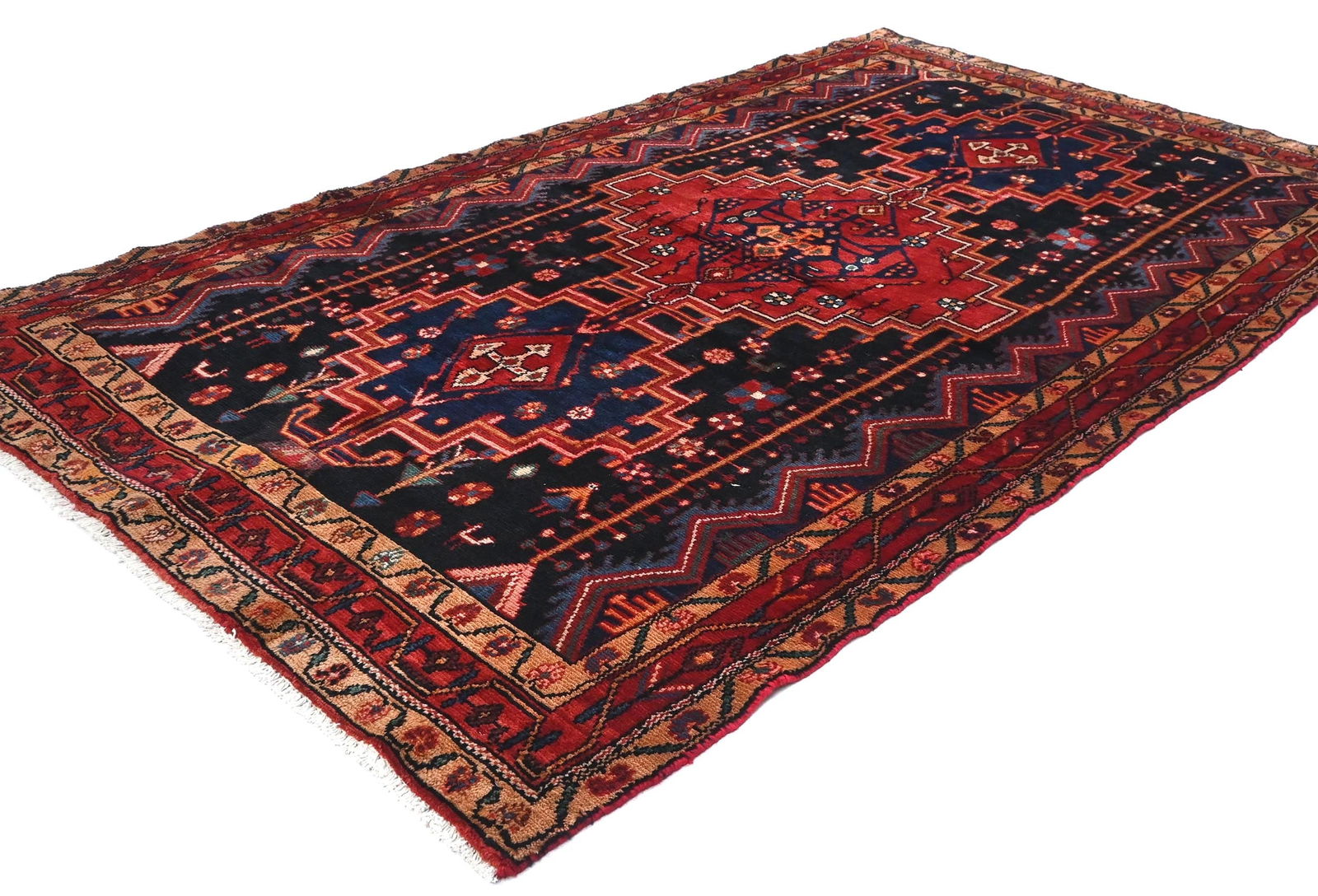 Vintage Purple-navy Pictorial Tribal 4'11X8'3 Hamedan Persian Rug - 3