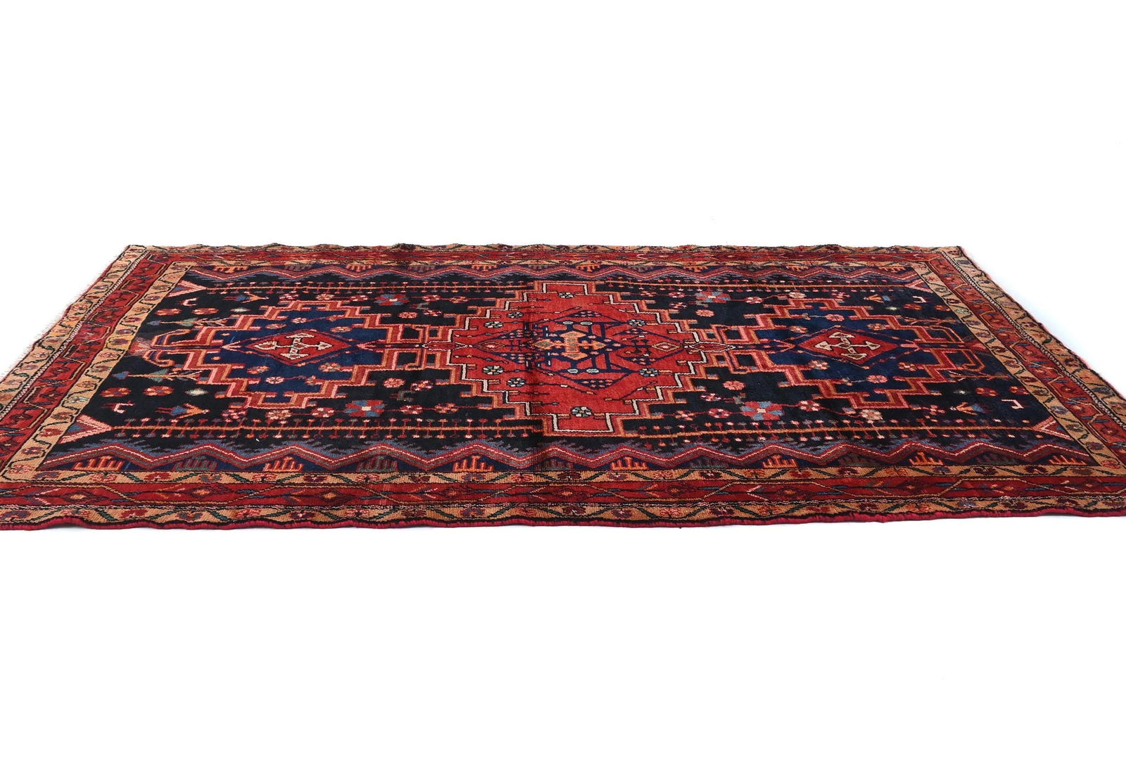 Vintage Purple-navy Pictorial Tribal 4'11X8'3 Hamedan Persian Rug - 4