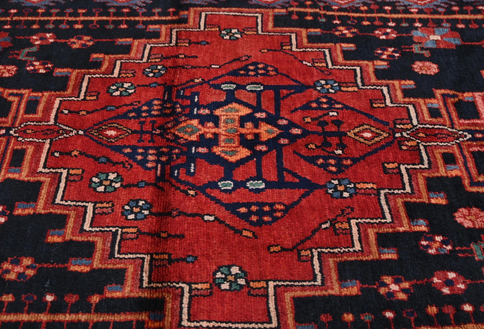 Vintage Purple-navy Pictorial Tribal 4'11X8'3 Hamedan Persian Rug - 5