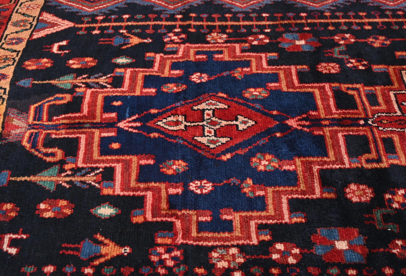 Vintage Purple-navy Pictorial Tribal 4'11X8'3 Hamedan Persian Rug - 6