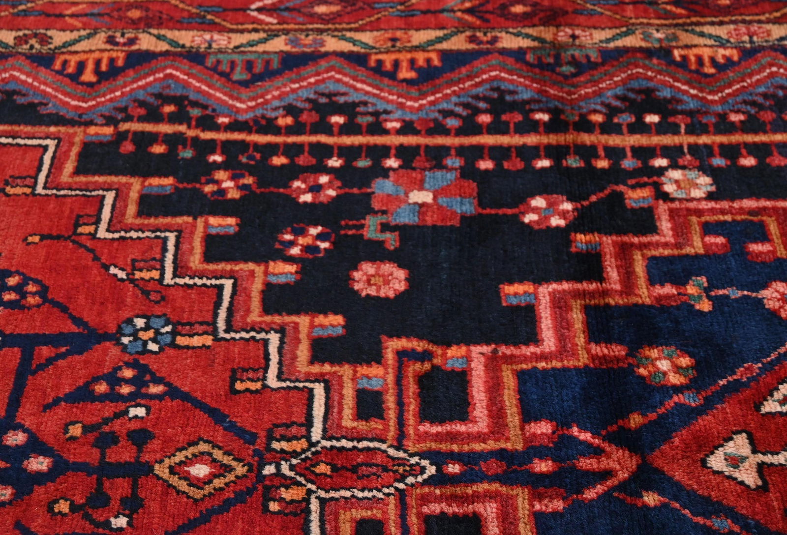 Vintage Purple-navy Pictorial Tribal 4'11X8'3 Hamedan Persian Rug - 7