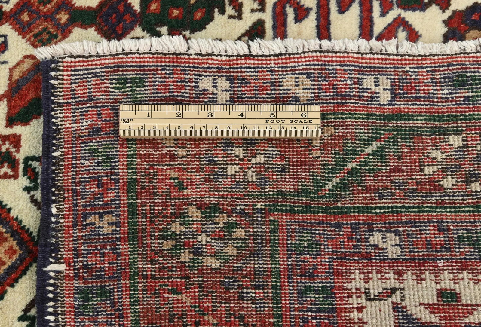 Vintage Cream Geometric 3'4X14'6 Karajeh Persian Runner Rug - 11