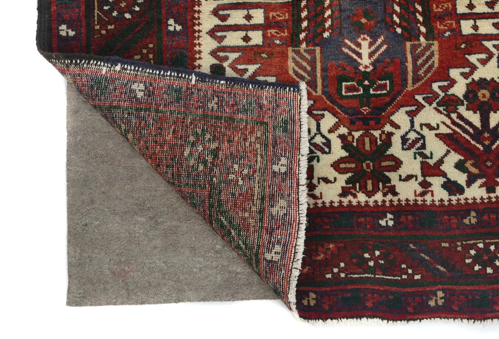 Vintage Cream Geometric 3'4X14'6 Karajeh Persian Runner Rug - 12